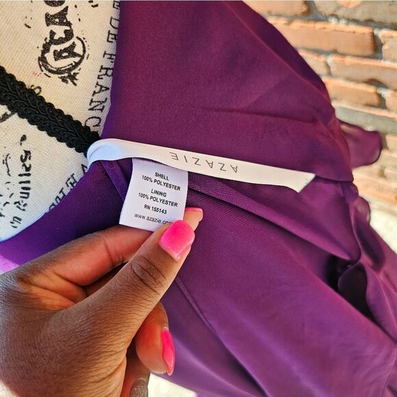 Azazie Ruffle Sleeve Burgandy Chiffon Floor Length Dress - Picture 11 of 16